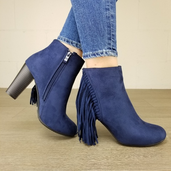 Shoes - Navy Vegan Suede Apache Tassels Boots